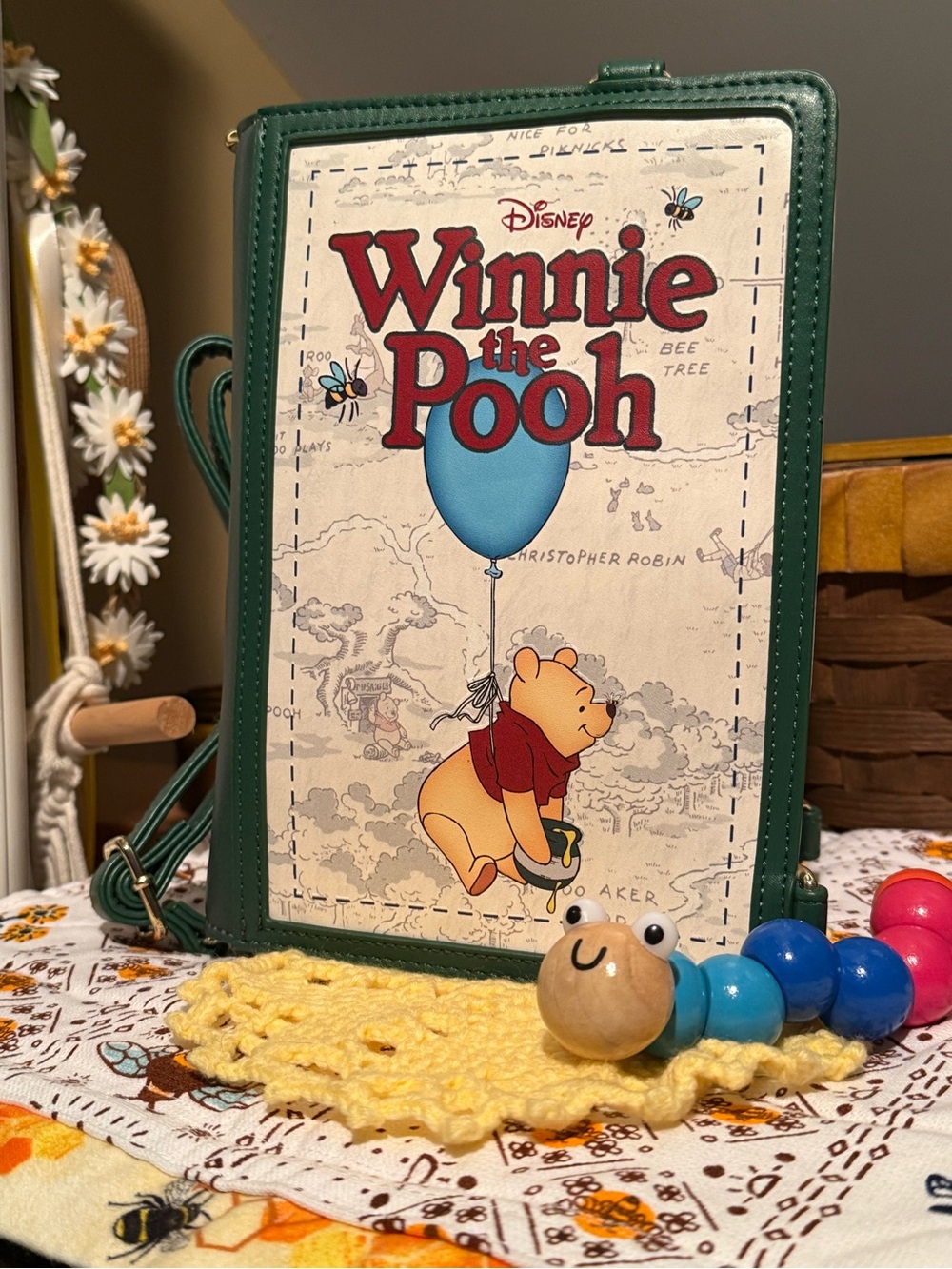 Loungefly Disney Winnie the Pooh Classic Book Dark Green Crossbody Bag Purse NWT